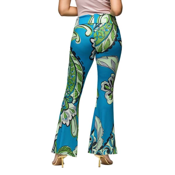 Womens 24/7 Comfort Apparel Teal Paisley Bell Bottom Pants