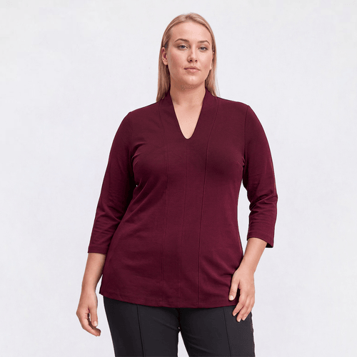 Plus Size Hasting & Smith 3/4 Sleeve Seamed Front V-Neck Tee - image 