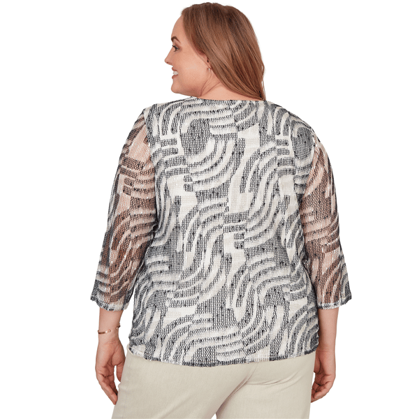 Plus Size Alfred Dunner Detail Driven 3/4 Sleeve Abstract Blouse
