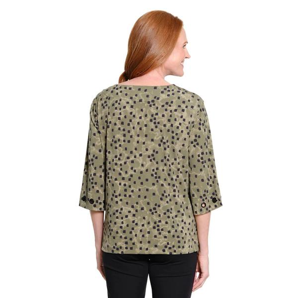 Womens Multiples 3/4 Sleeve Square Dot Blouse