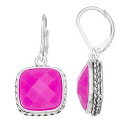 Napier Silver-Tone & Pink Illusion Square Drop Leverback Earrings