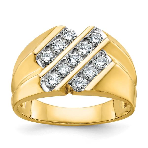Mens Gentlemens Classics(tm) 14kt. Gold 3-Row Diamonds Ring - image 