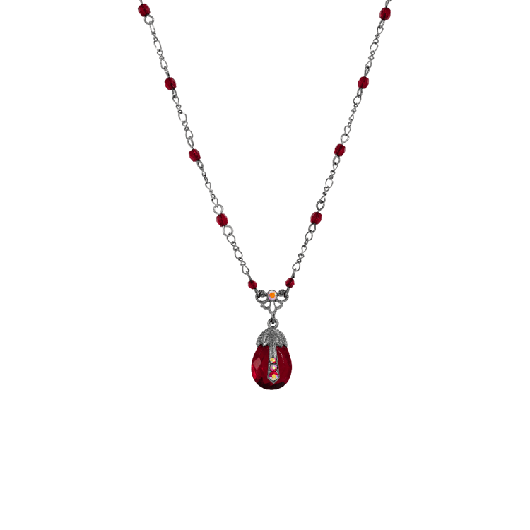 1928 Jewelry 16in. Black Tone Red AB Teardrop Pendant