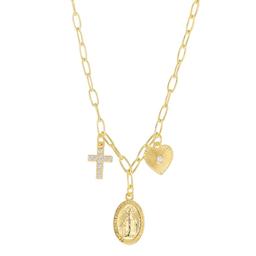 Athra 14kt. Gold Over Brass CZ 3-Charm Necklace