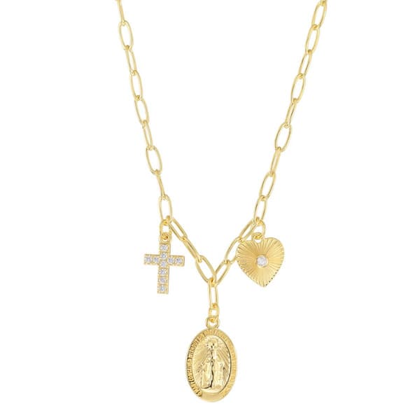 Athra 14kt. Gold Over Brass CZ 3-Charm Necklace - image 