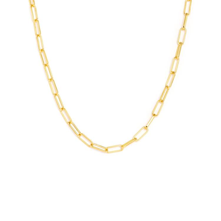 18in, Vermeil Sterling Silver Shiny Paperclip Chain Necklace