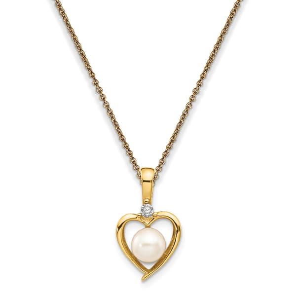 14k Pearl Diamond Pendant Necklace - image 