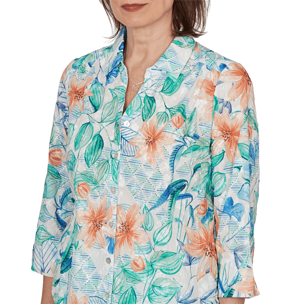 Womens Alfred Dunner Caribbean Blues Tropical Floral Blouse