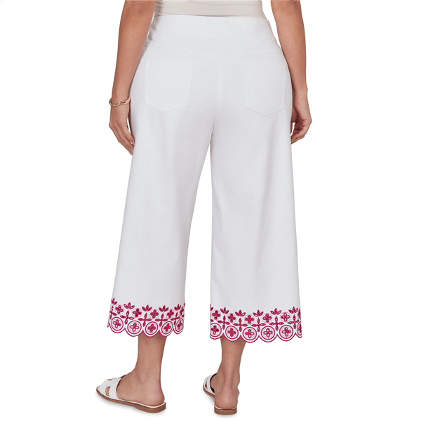 Plus Size Ruby Rd. Hothouse Florals Embroidery Hem Wide Capris