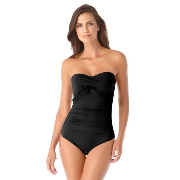Womens Anne Cole Solid Twist Shirred Bandeau One Piece Swimsuit - image 