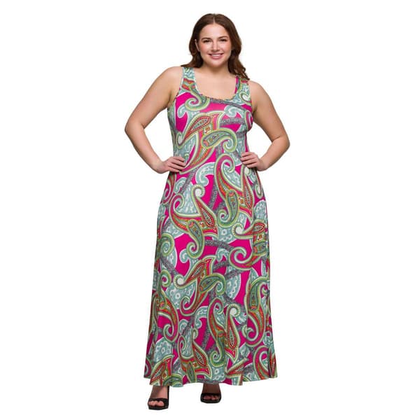 Plus Size 24/7 Comfort Apparel Hot Pink Paisley A-Line Dress