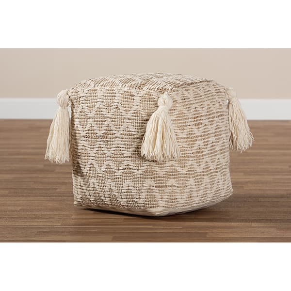 Baxton Studio Noland Handwoven Cotton and Hemp Pouf Ottoman
