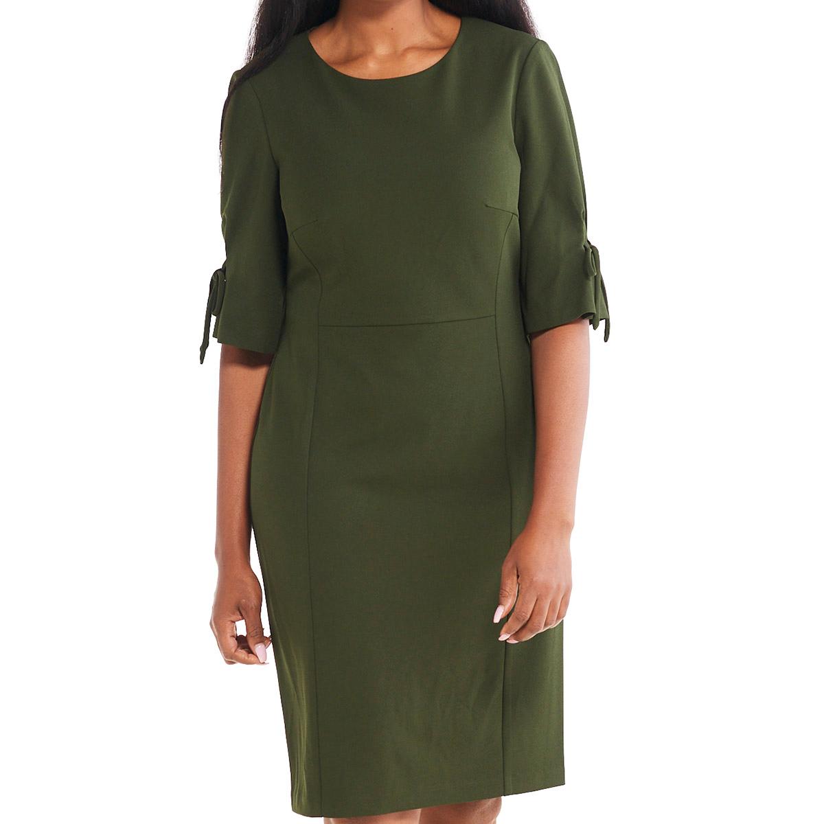 Womens Connected Apparel Tie Sleeve Solid Crepe Sheath Dress