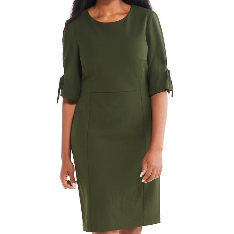 Womens Connected Apparel Tie Sleeve Solid Crepe Sheath Dress