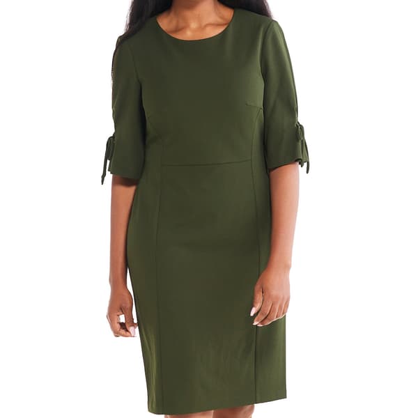 Womens Connected Apparel Tie Sleeve Solid Crepe Sheath Dress