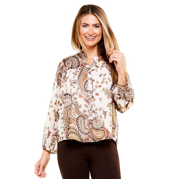 Petite Floral &amp; Ivy Long Sleeve Seamed Shoulder Paisley Blouse - image 