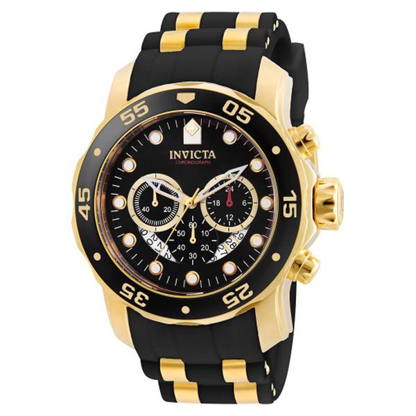 Mens Invicta Pro Diver Scuba Black & Gold VD53 Quartz Watch-6981 - image 