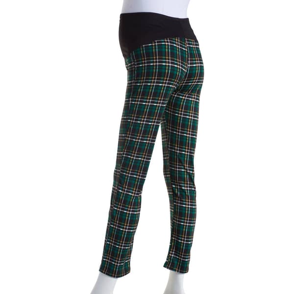 Womens Due Time Over The Belly Plaid Mustard Maternity Leggings