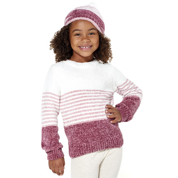Girls &#40;4-6x&#41; Derek Heart Stripe Chenille Sweater w/Beanie - image 