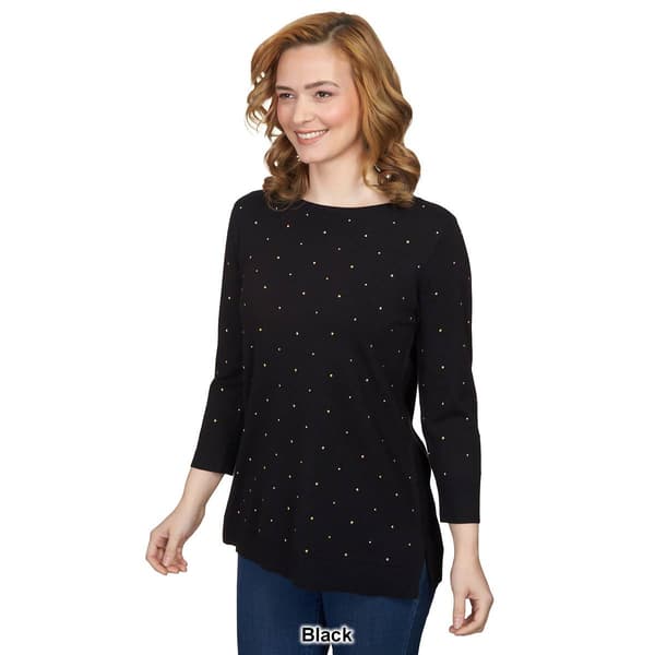 Womens Ruby Rd. Teal Appeal Boat Neck Embellished Tunic Sweater