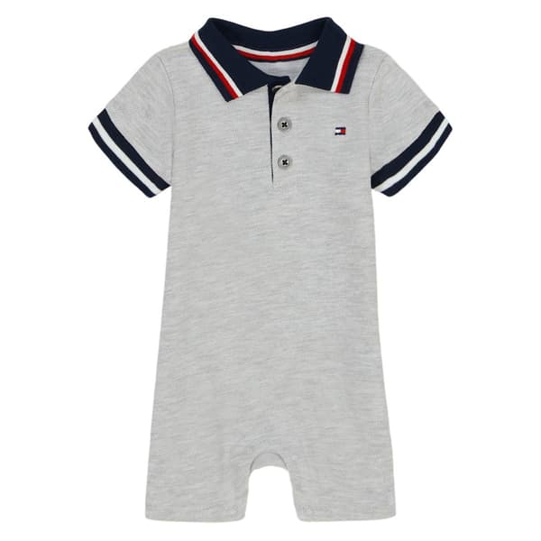 Baby Boy &#40;12-18M&#41; Tommy Hilfiger Marled Back Logo Polo Romper