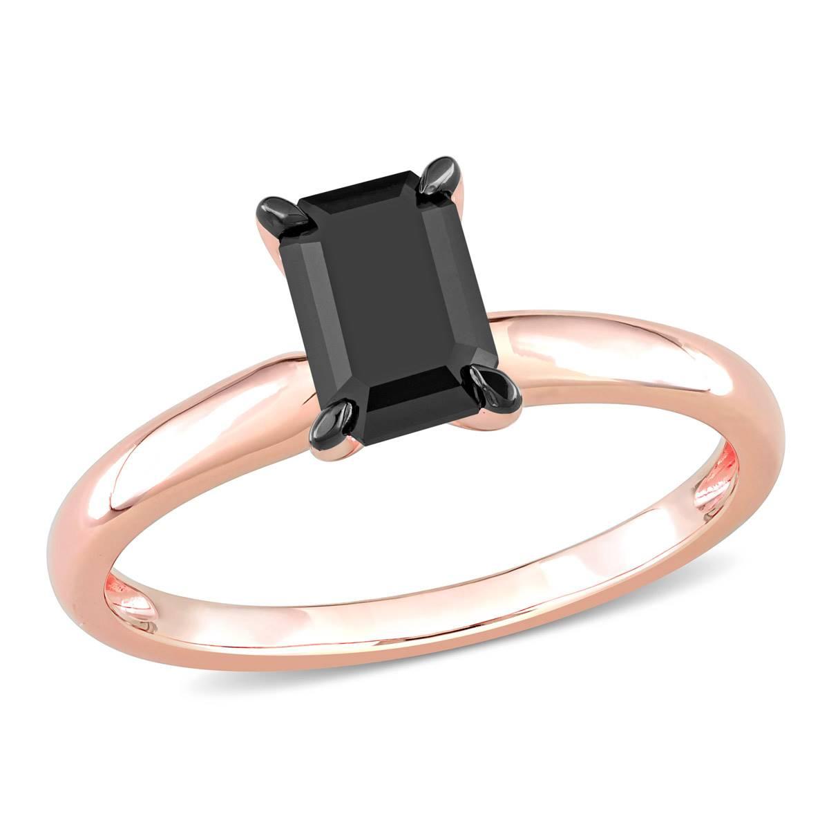 Radiant Rainbow™ Rose Gold Emerald-Cut Black Diamond Ring