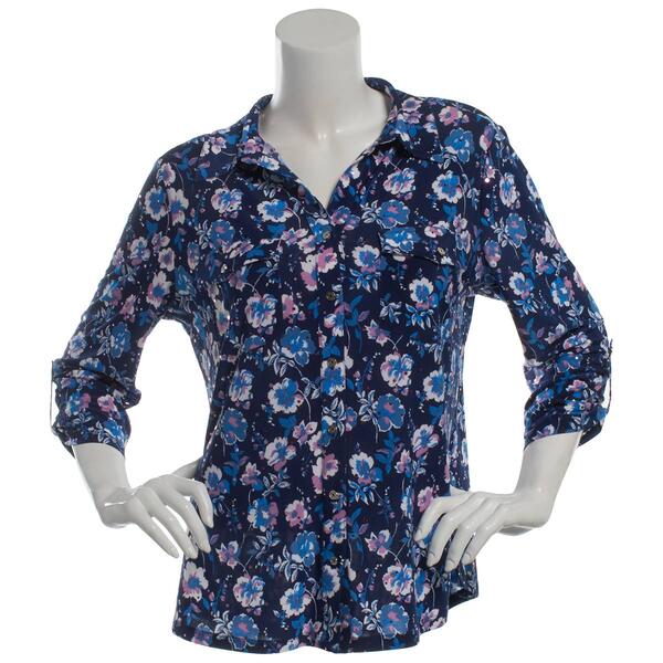 Womens Emily Daniels 3/4 Tab Sleeve Floral Casual Button Down - image 