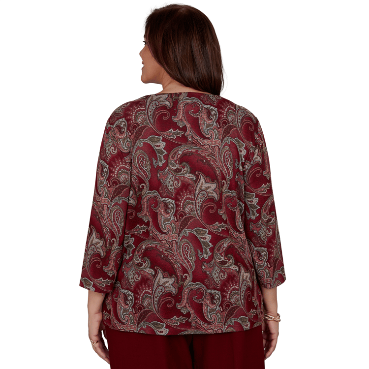 Plus Size Alfred Dunner Union Square 3/4 Sleeve Paisley Blouse