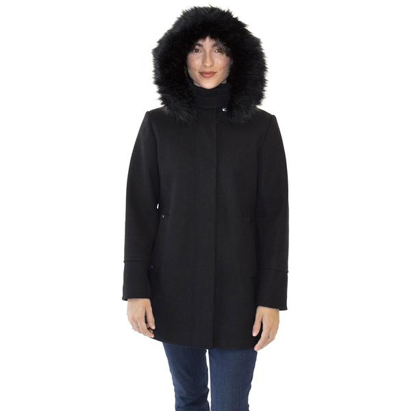 Womens Nine West Faux Wool Coat with Faux Fur Hood