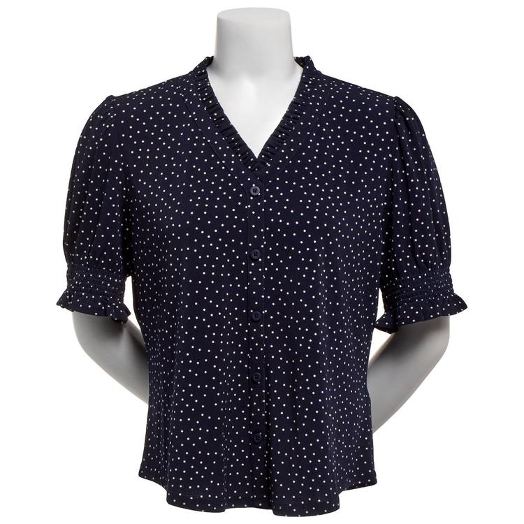 Womens Adrianna Papell Short Sleeve Ruffle V-Neck Blouse