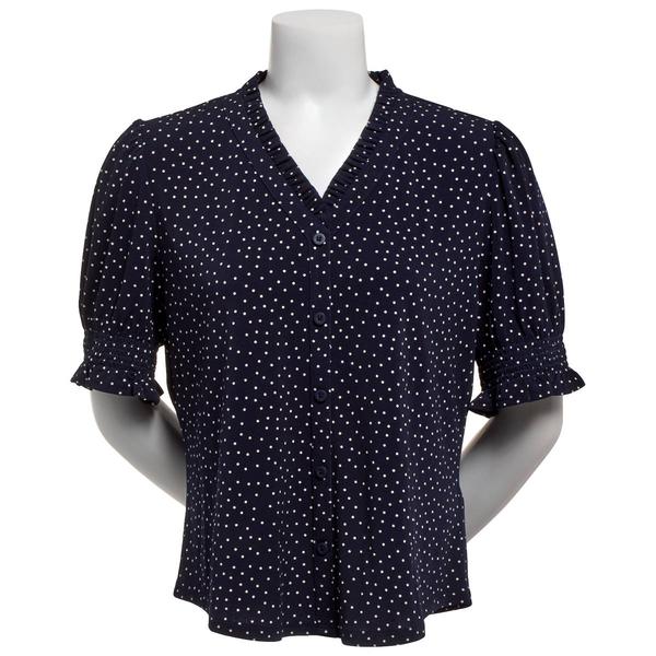 Womens Adrianna Papell Short Sleeve Ruffle V-Neck Blouse