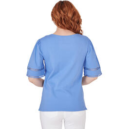 Womens Ruby Rd. Bali Blue Elbow Sleeve Interlock Knit Tee