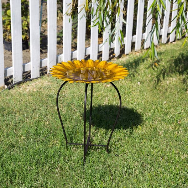 Alpine Embossed Metal Sunflower Birdbath