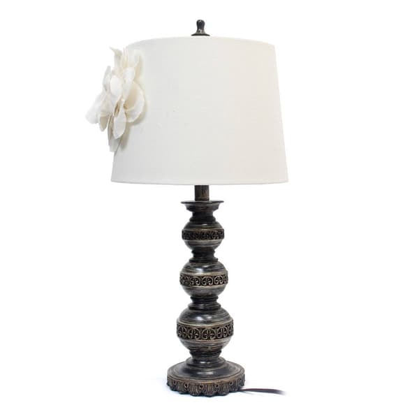 Elegant Designs Age Bronze Ball Lamp w/Couture Linen Flower Shade