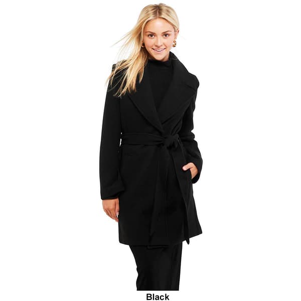 Juniors Love Tree Wool Felt Tie Front Long Line Trench Coat