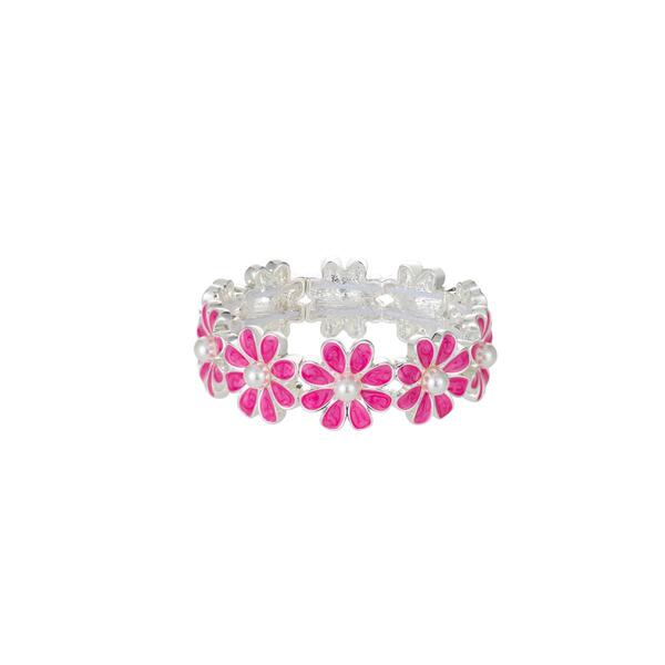 Gloria Vanderbilt Silver-Tone Pink Pearl Flower Stretch Bracelet - image 