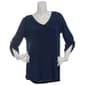 Womens NY Collection Long Roll Tab Sleeve V-Neck Blouse - image 1