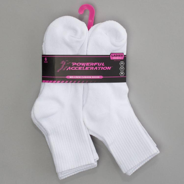 Womens Powerful Accerlation 6pk. Half Cushion Mid Crew Socks
