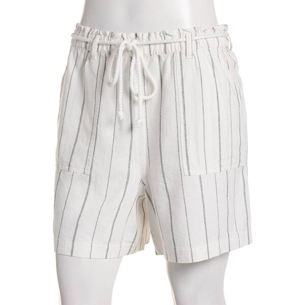 Womens Per Se Stripe Linen Shorts With Rope Belt-White/ Black - image 