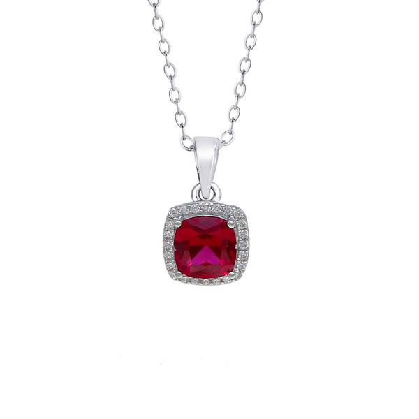Gianni Argento Sterling Silver Lab Ruby Cushion Pendant - image 