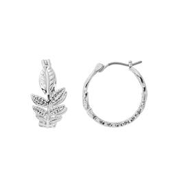 Design Collection Silver-Tone Click Leaf Hoop Earrings