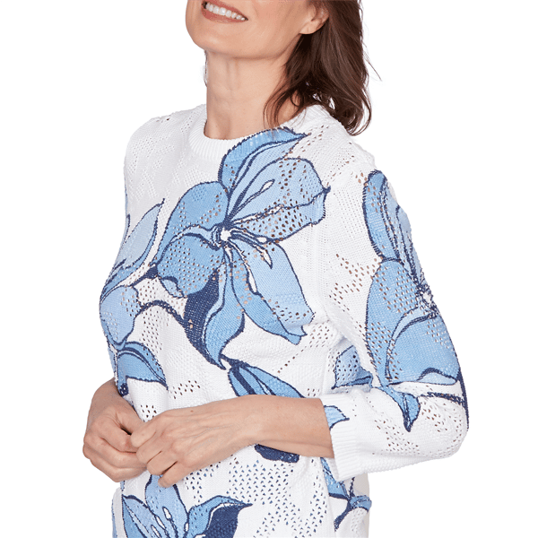 Womens Alfred Dunner St. Augustine Floral Pointelle Sweater