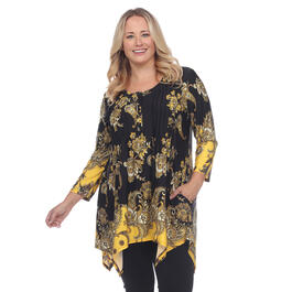 Plus Size White Mark Floral Chain Tunic Tops With Pockets
