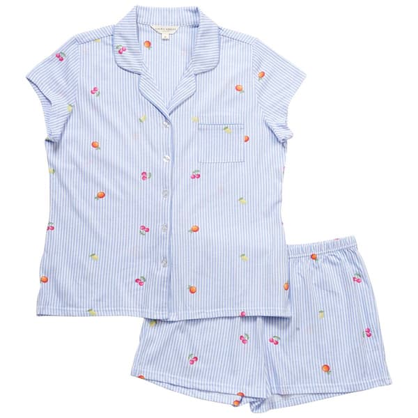 Womens Laura Ashley Short Sleeve Blend Fruit Stripe Pajama Set