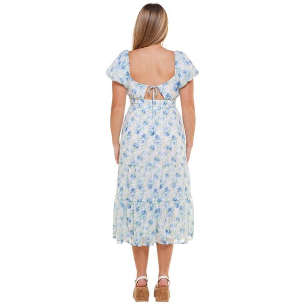Juniors Trixxi Chiffon Puff Sleeve Twist Front Midi Dress