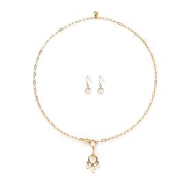 Roman Retro Pearl Dangle Earrings & Pendant Necklace Set