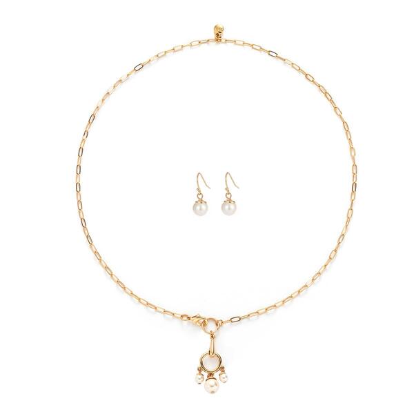 Roman Retro Pearl Dangle Earrings & Pendant Necklace Set - image 