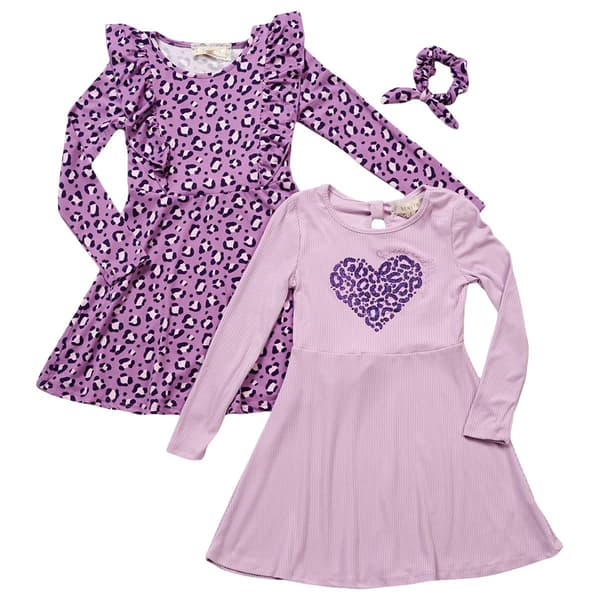 Girls &#40;4-6x&#41; BTween&#40;R&#41; 2pk. Heart Rib & Leopard Skater Dresses - image 