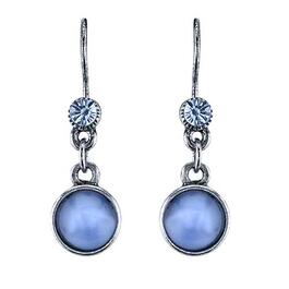 1928 Pewter Round Blue Moonstone Drop Earrings