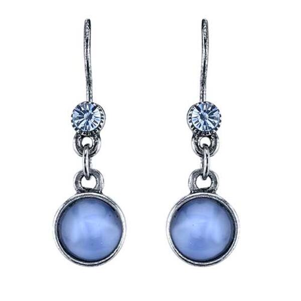 1928 Pewter Round Blue Moonstone Drop Earrings - image 